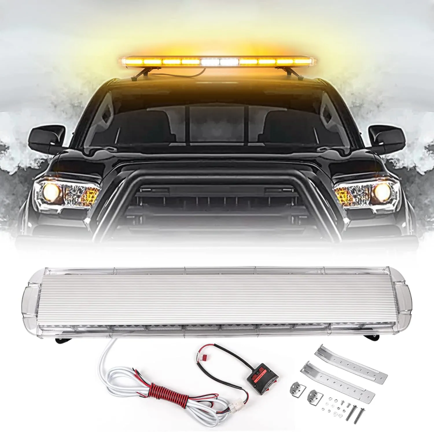 47" 88LED Extreme Bright Intensity Construction Emergency Warning Beacon Strobe Light Bar Rooftop Low Profile Law Enforcement Hazard Flashing for Tow Work Truck Vehicle Amber/White/Amber