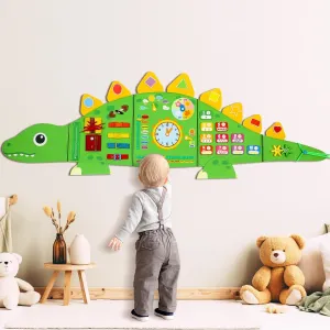 4.9FT Large Felt Dinosaur Montessori Busy Board for Toddlers 1 2 3 4 5 6 Year Old Activity Wall Panels Sensory Board Interactive Toys Travel Toys for Plane Bedrooms Decor Hand-eye Coordination Green