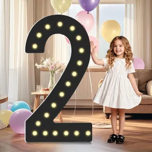 4FT Light Up Numbers,Black Giant Marquee Number Big Mosaic Number 2,Pre-Cut Foam Board Set Can Be Used for Birthdays,Weddings,Baby Anniversaries