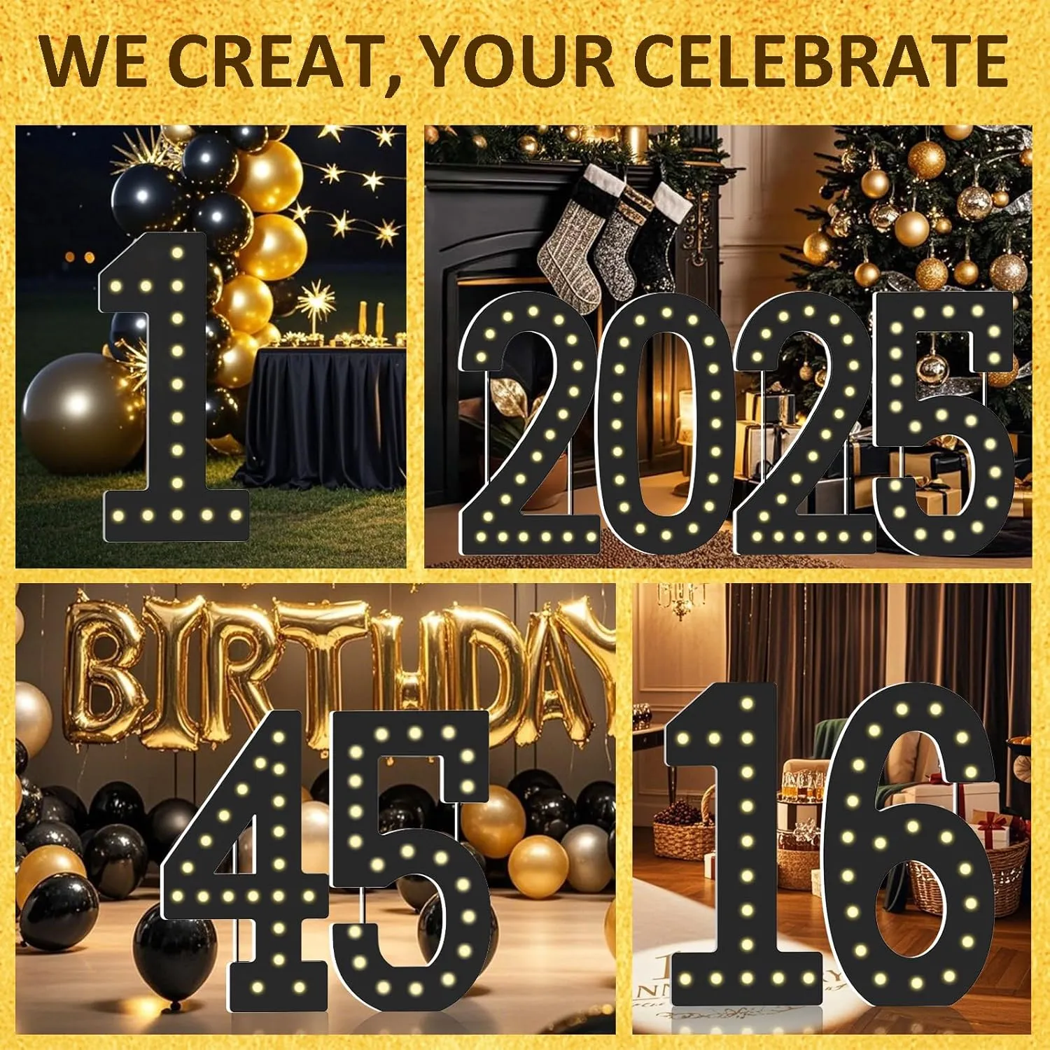 4FT Light Up Numbers,Black Giant Marquee Number Big Mosaic Number 2,Pre-Cut Foam Board Set Can Be Used for Birthdays,Weddings,Baby Anniversaries