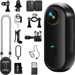 4K Mini Body Camera, Wearable Action Body Cam, Sports Action Camera，Thumb Size Hands-Free Recording Body Worn Camera, Premium Portable Camcorder Mount Anywhere for Work, Travel,Fishing, Pet Walking