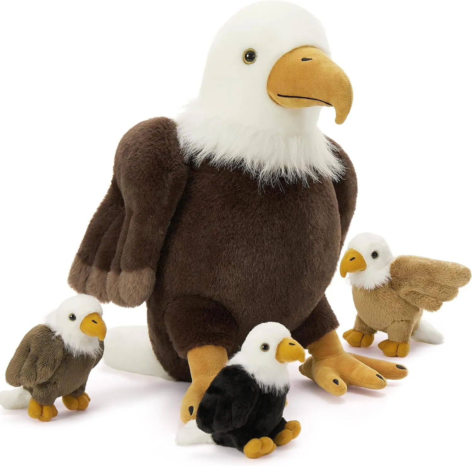 4Pcs Bald Eagle Stuffed Animal Plush, 18 Inch Mommy Eagle Plush with 3 Baby Bald Eagles, Stuffed Bald Eagle Plushie Toy Gifts for Boys and Kids