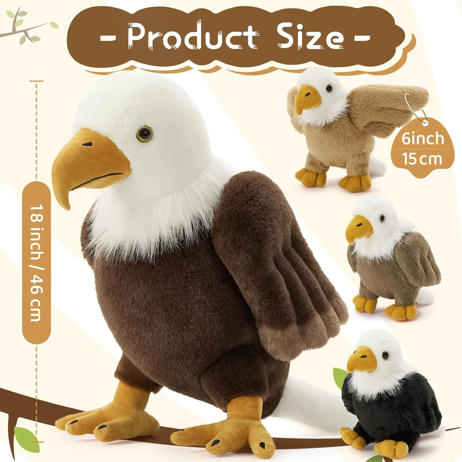 4Pcs Bald Eagle Stuffed Animal Plush, 18 Inch Mommy Eagle Plush with 3 Baby Bald Eagles, Stuffed Bald Eagle Plushie Toy Gifts for Boys and Kids
