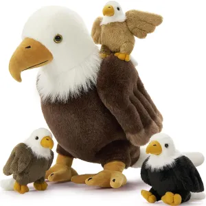 4Pcs Bald Eagle Stuffed Animal Plush, 18 Inch Mommy Eagle Plush with 3 Baby Bald Eagles, Stuffed Bald Eagle Plushie Toy Gifts for Boys and Kids