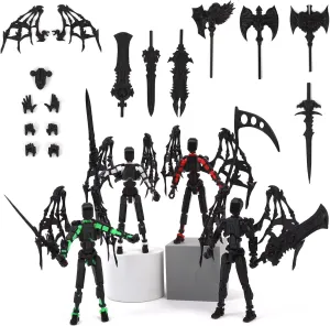 4PCS T13 Action Figure,Assembly Completed Titan 13 Action Figure 3D Printed Multi-Jointed Movable,5.54-inch Movable Robot Dummy13,Lucky 13 Action Figures (4PCS Color(A B C D))