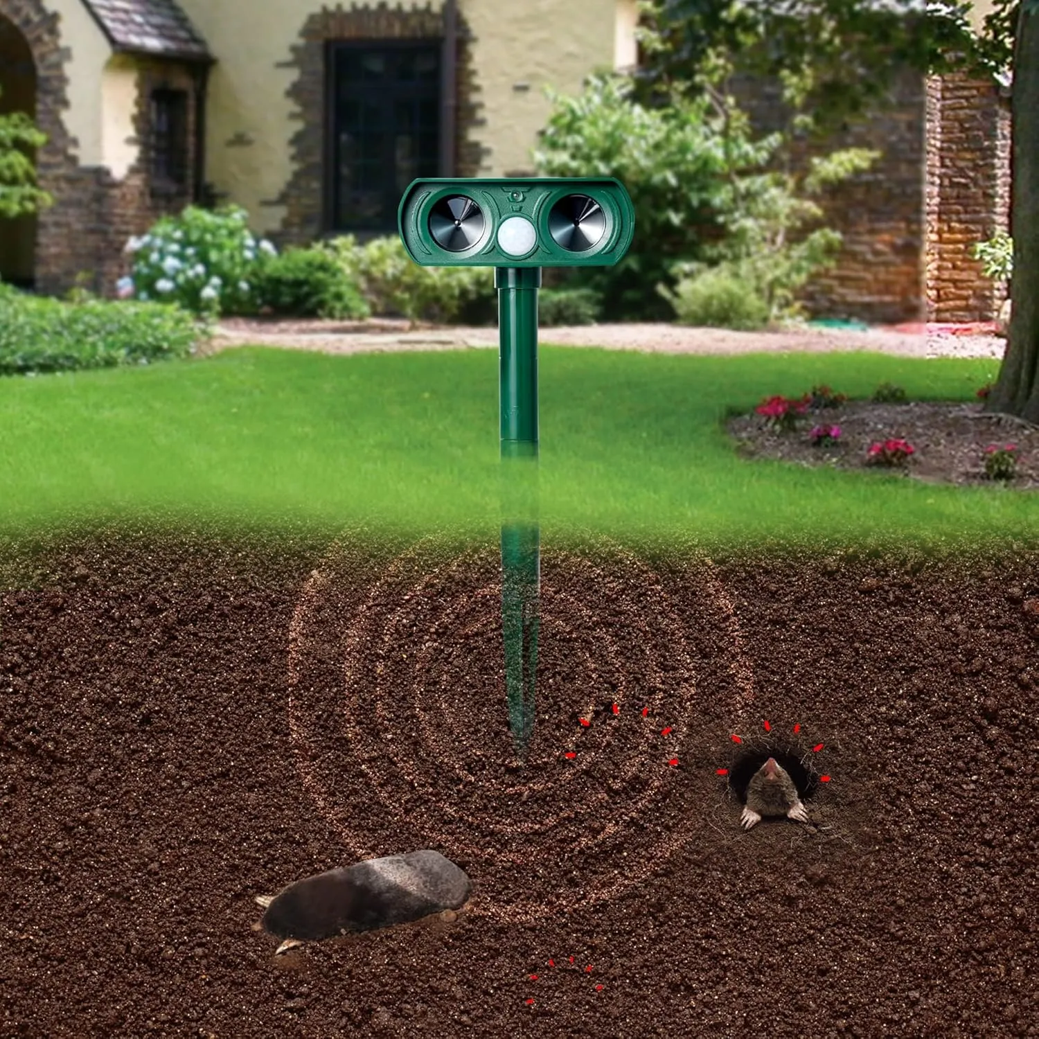 4pk Solar Ultrasonic Animal Repellent Defender Cat, Dog, Squirrel, Deer, Fox, Outdoor Animal Deterrent with Motion Sensor and Led Light Alarm, Protect Yards, Lawn Gardens