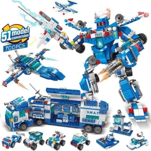 51-in-1 Robot Building Block Kit for Kids Building Toys Erector Set 8-12 Engineering STEM Projects City Police Building Blocks Toys Gifts for Boys Kids Age 6-12 Years Old