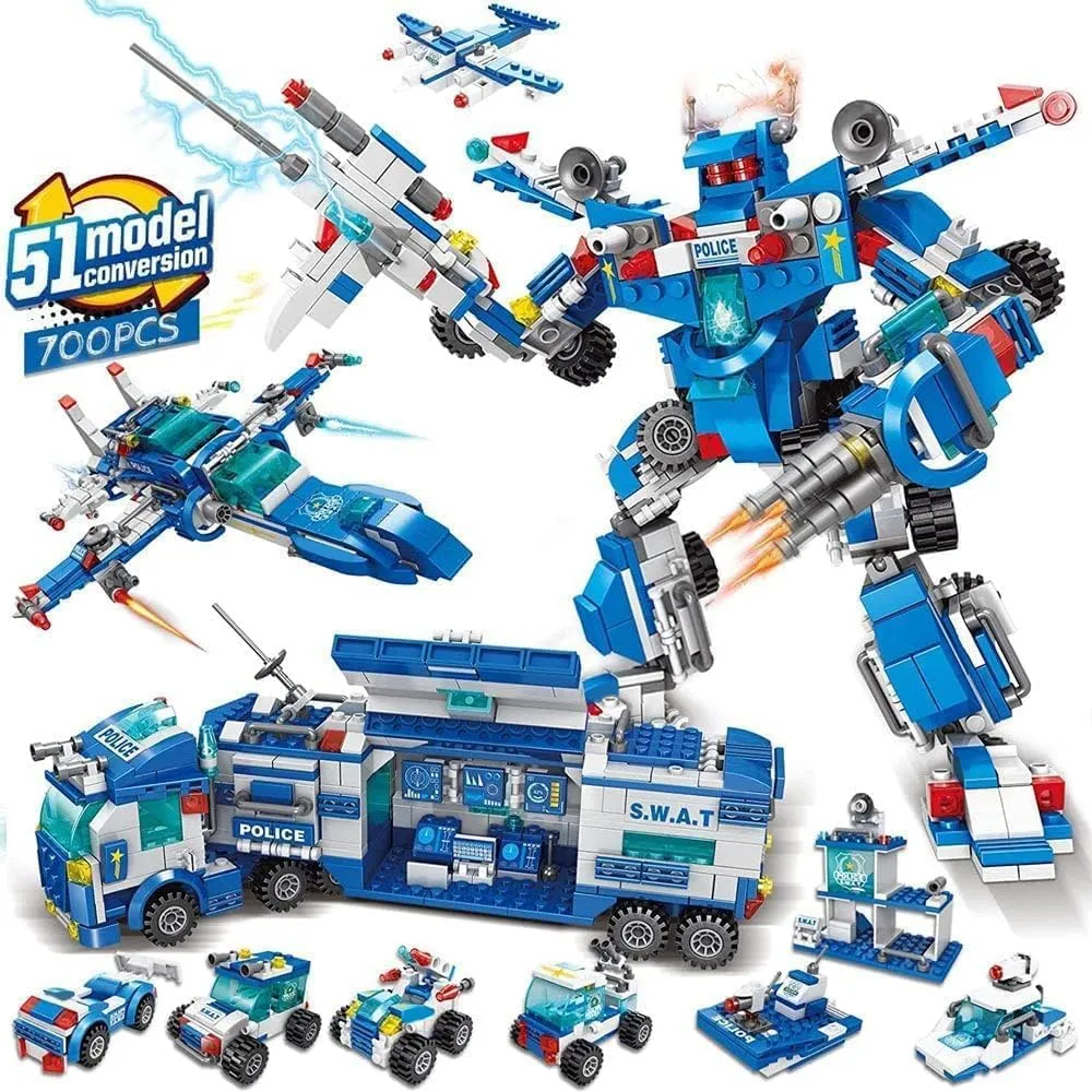 51-in-1 Robot Building Block Kit for Kids Building Toys Erector Set 8-12 Engineering STEM Projects City Police Building Blocks Toys Gifts for Boys Kids Age 6-12 Years Old