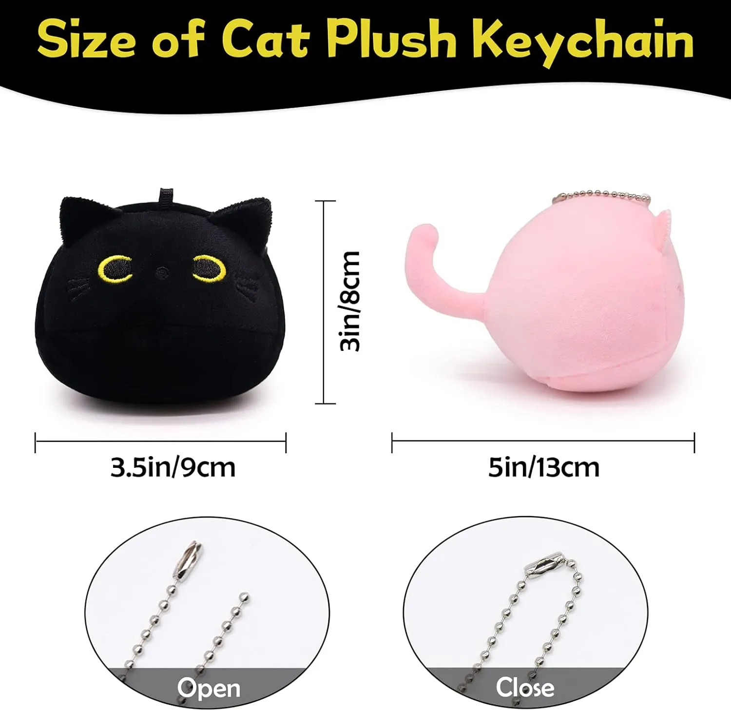 5pcs 2inch Mini Cat Stuffed Animals Keychain, Black Cat Plush Gray White Yellow Pink Cat Stuffed Animal Toys, Kawaii Birthday Party Decors Graduation Party Class Awards for Kids
