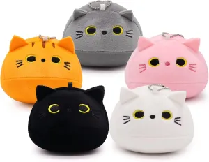 5pcs 2inch Mini Cat Stuffed Animals Keychain, Black Cat Plush Gray White Yellow Pink Cat Stuffed Animal Toys, Kawaii Birthday Party Decors Graduation Party Class Awards for Kids