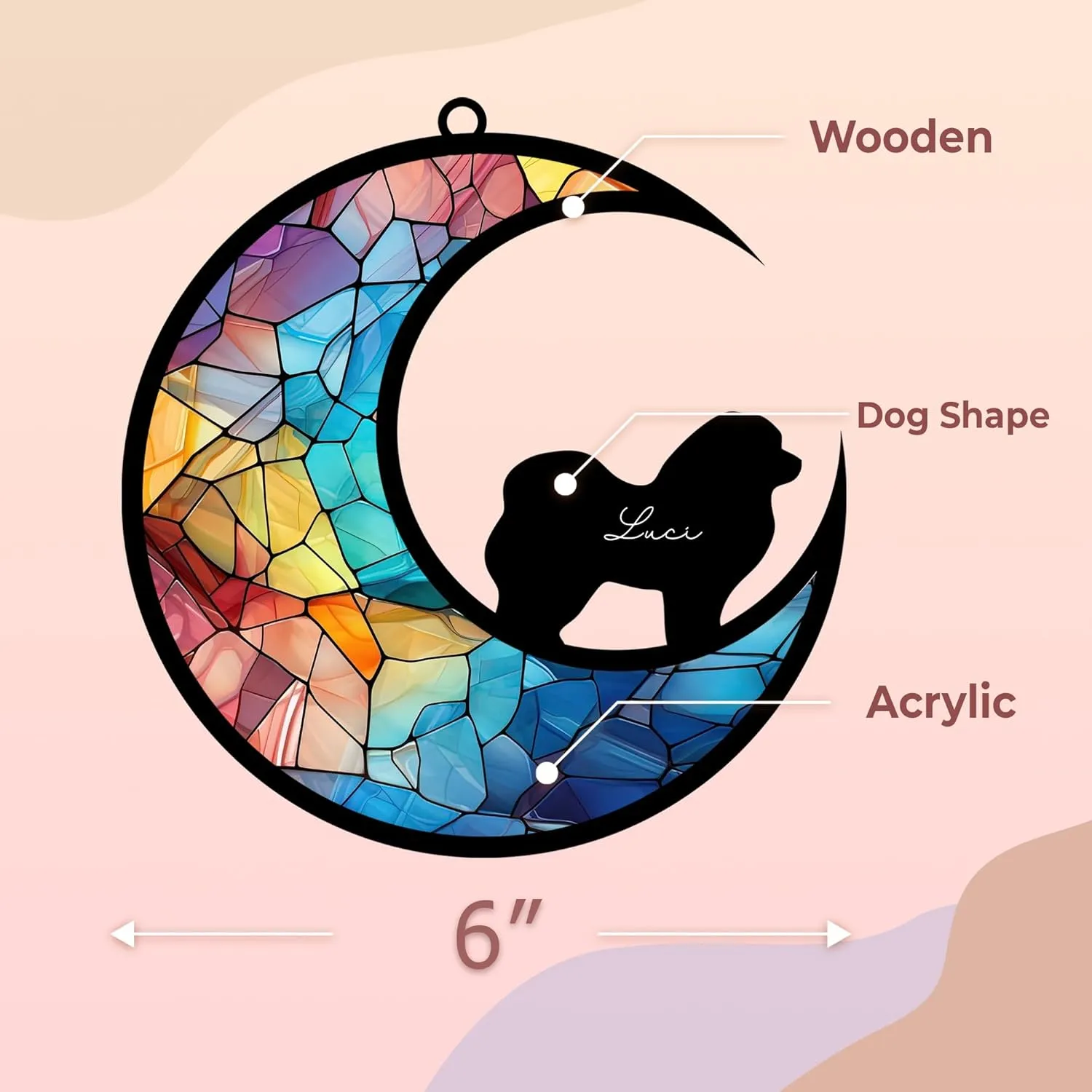 6'' Chow Chow Dog Memorial Suncatcher Custom Name Dog Breeds Pet Ornament Window Car Hanging, Sympathy Gift Loss of Pet Passed Away Remembrance Gifts for Dog Lovers Home Decor SCD-B5-6-27