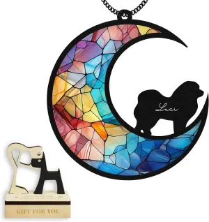 6'' Chow Chow Dog Memorial Suncatcher Custom Name Dog Breeds Pet Ornament Window Car Hanging, Sympathy Gift Loss of Pet Passed Away Remembrance Gifts for Dog Lovers Home Decor SCD-B5-6-27