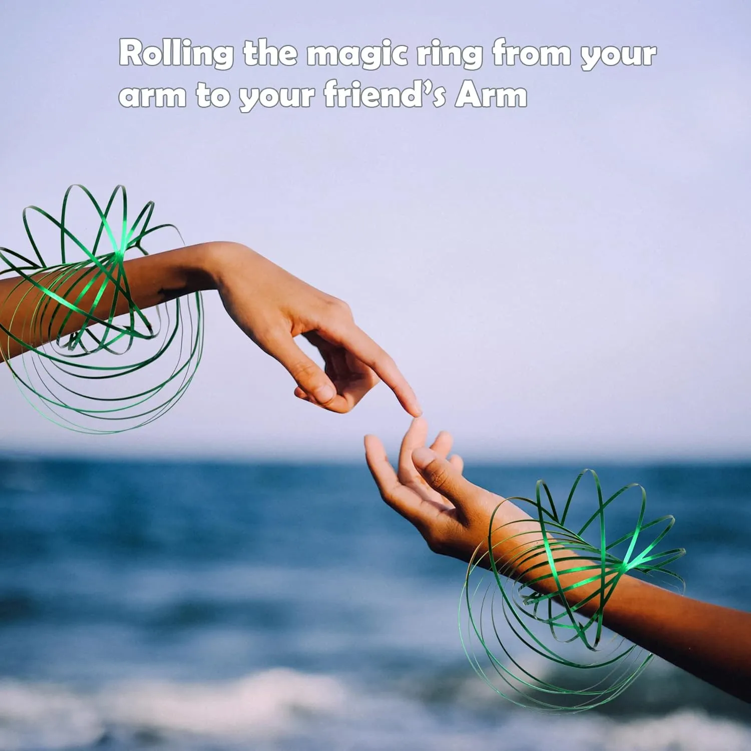 6 Pack Green Spinner Arm Magic Spring Sculpture Colored Magic Kinetic Spring Interactive Stress Relief Rings Festival Accessories
