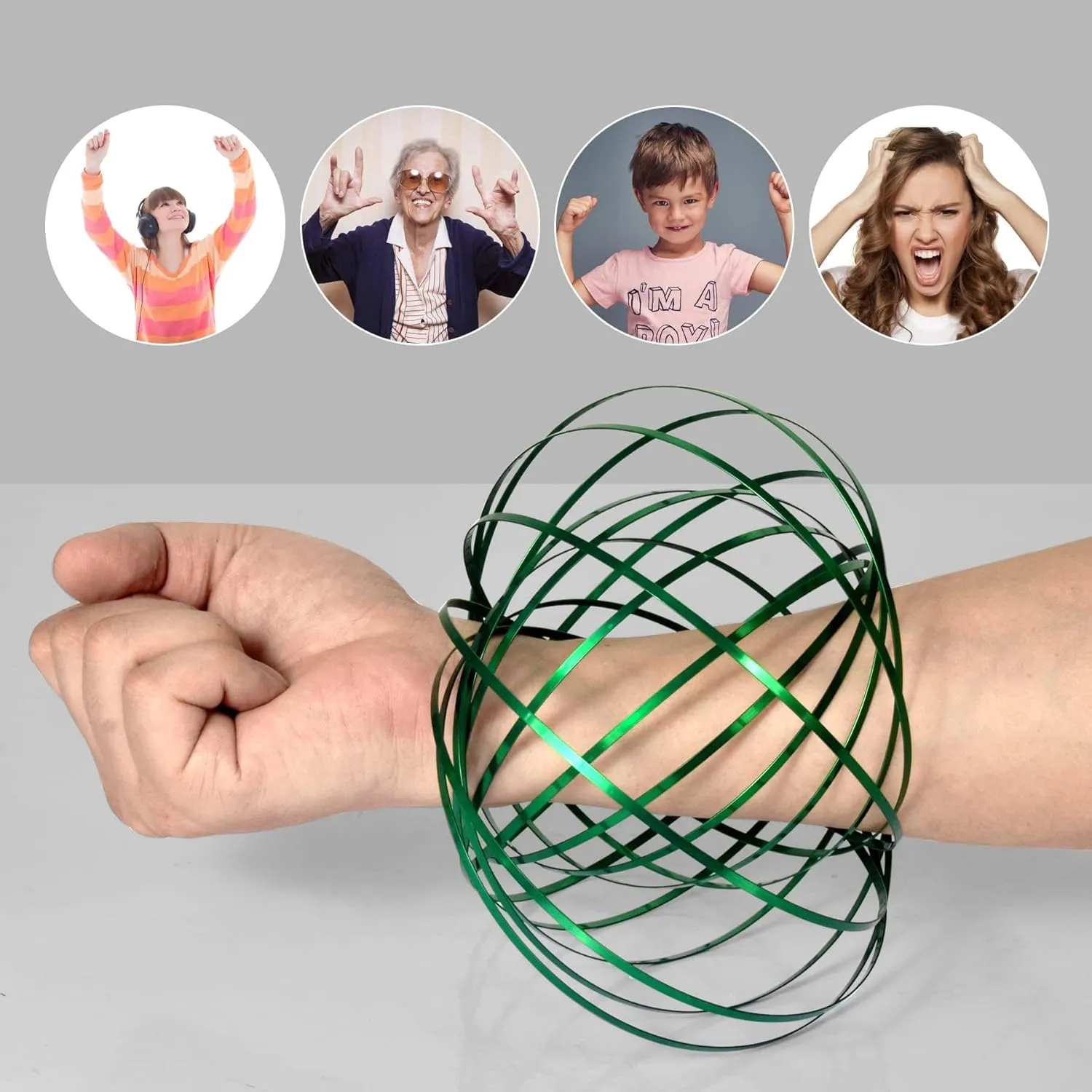 6 Pack Green Spinner Arm Magic Spring Sculpture Colored Magic Kinetic Spring Interactive Stress Relief Rings Festival Accessories