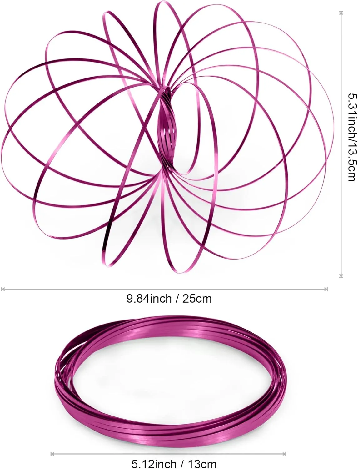 6 Pack Rose Pink Flow Spinner Ring, Magic Spring Arm Flow Sculpture, Colored Kinetic Interactive Stress Relief Rings, Festival Accessories