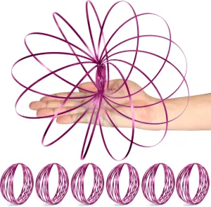 6 Pack Rose Pink Flow Spinner Ring, Magic Spring Arm Flow Sculpture, Colored Kinetic Interactive Stress Relief Rings, Festival Accessories