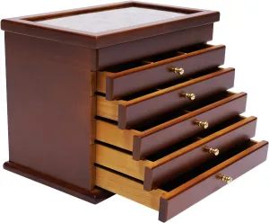 6-tier Wooden Jewelry Box With Lids Jewelry Box Organizer Solid Wood Jewelry Boxes for Women Gifts for Storage & Display Bracelet Necklace Earring Ring Watch No Mirror