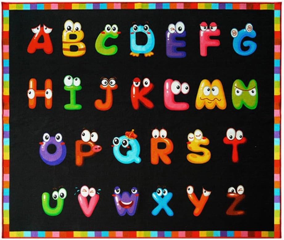 6'7''x8'7'' ABC Black Classroom Rug, Daycare Rugs for Classroom, Large Classroom Rugs Elementary, Preschool Rugs for Children, Kindergarten Educational Rug for Classroom