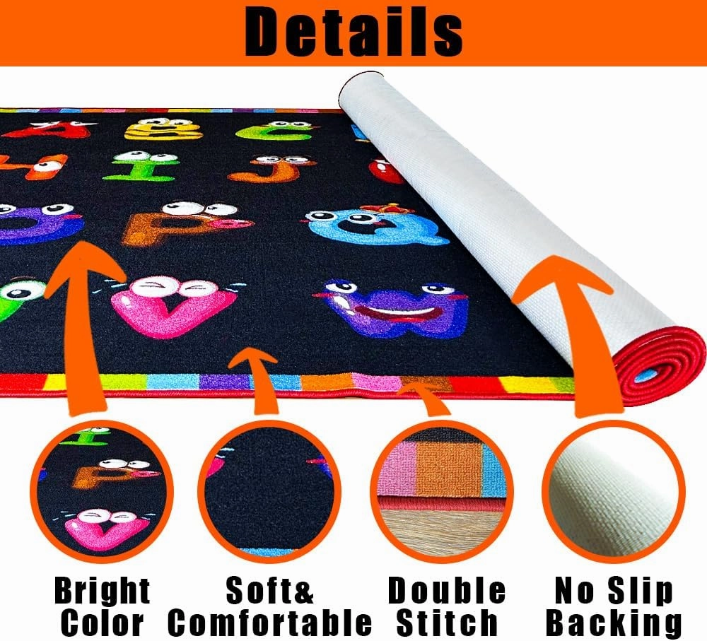 6'7''x8'7'' ABC Black Classroom Rug, Daycare Rugs for Classroom, Large Classroom Rugs Elementary, Preschool Rugs for Children, Kindergarten Educational Rug for Classroom