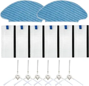 6Pcs Filters & 6Pcs Side Brush & 2Pcs Mop Rags for ISWEEP X3 for Puppyoo R30 for Airbot A500 for Moneual Mbot 900 Robot Vacuum Cleaner Replacement Parts