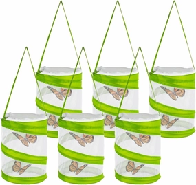 6PCS Mini Butterfly Habitat, Dragonfly Butterfly Flying Insect Mesh Cage, Outdoor Observation Plant and Small Animal Terrarium Pop up Open-5.5" x 7.5" Tall (S-Cylinder 6pcs)