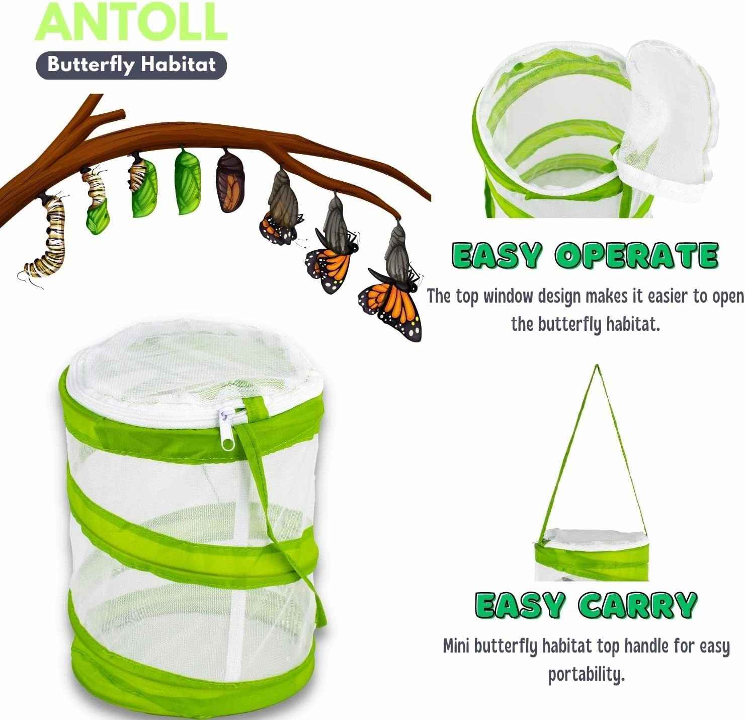 6PCS Mini Butterfly Habitat, Dragonfly Butterfly Flying Insect Mesh Cage, Outdoor Observation Plant and Small Animal Terrarium Pop up Open-5.5" x 7.5" Tall (S-Cylinder 6pcs)