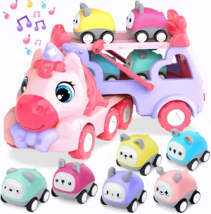 7 in 1 Carrier Truck Toy Cars for Toddlers 1-3, With Lights & Music, Toddler Toys Age 2-4, Gifts for 1 2 3 Year Old Girls Birthday