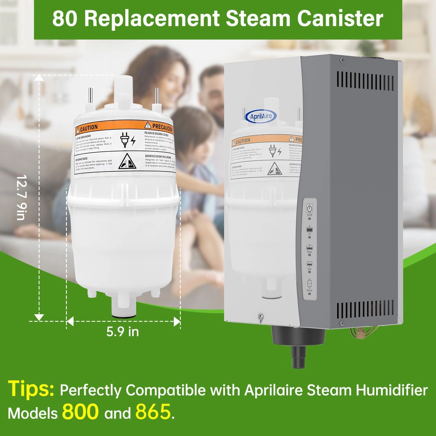80 Steam Canister Replacement for Aprilaire Steam Humidifier Models 800 and 865 with O-Ring Seal (2 Pack)