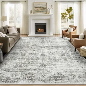 8x10 Area Rugs Living Room Rug: Washable Vintage Soft Non Slip Rug Low Pile Indoor Floor Large Carpet Retro Distressed Rugs for Bedroom Under Dining Table Home Office(Grey, 8'x10')