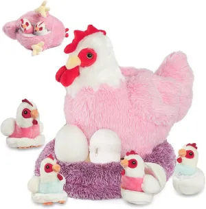 9 in 1 Chicken Stuffed Animal Set, Stuffed Chicken Plush Toys Zippered Egg Laying Hen with Baby Chicks Plush Chickens, Eggs and Coop for Kids Girls Boys Birthday Easter Stuffers Gifts