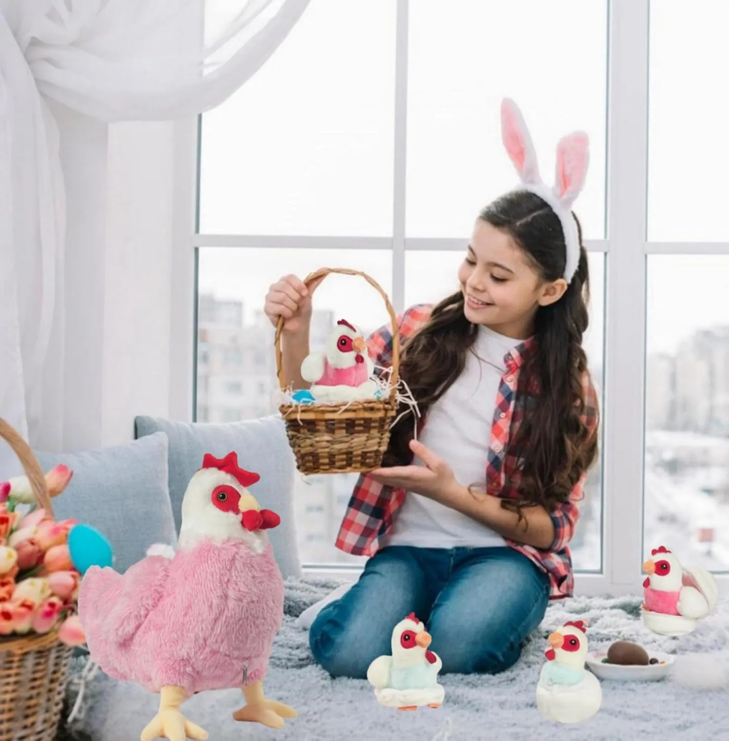9 in 1 Chicken Stuffed Animal Set, Stuffed Chicken Plush Toys Zippered Egg Laying Hen with Baby Chicks Plush Chickens, Eggs and Coop for Kids Girls Boys Birthday Easter Stuffers Gifts