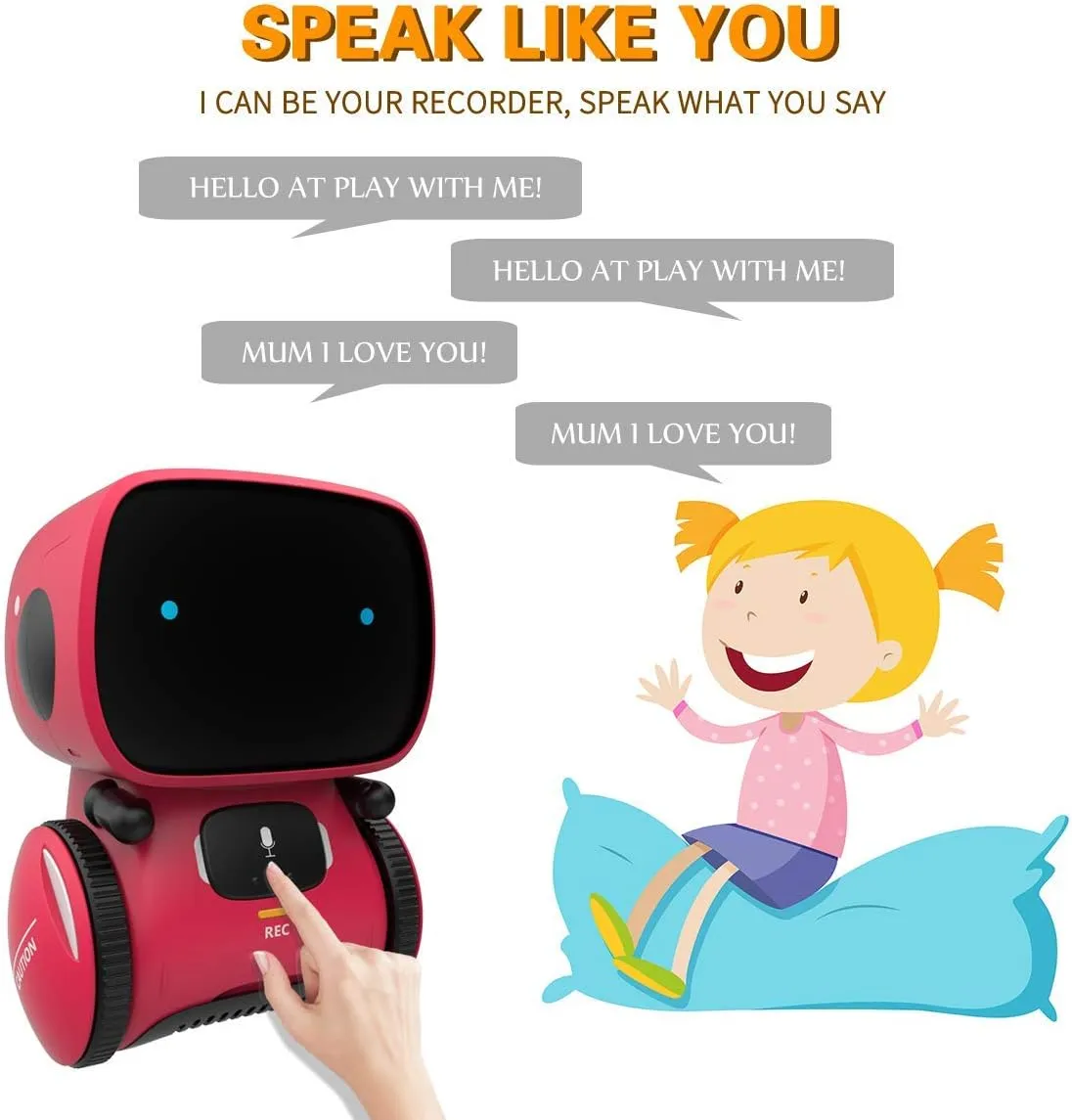 98K Kids Robot Toys for Girls and Boys, Voice Control and Touch Sensor Interactive Smart Talking Robots Intelligent Partner and Teacher with Singing, Dancing, Repeating, Toy Gifts for Kid Age 3 and Up