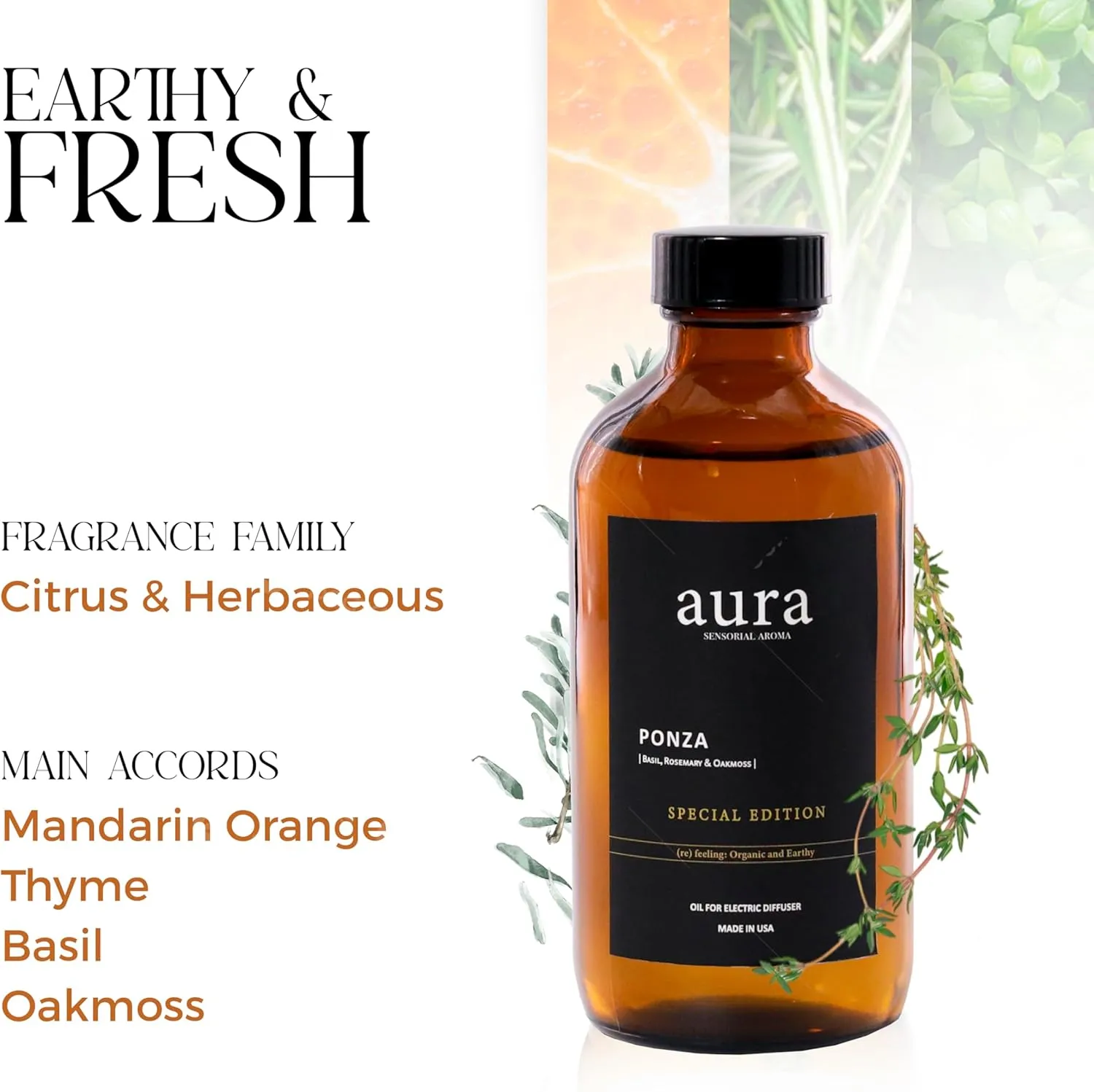 A U R A - Ponza Fragrance Oil for Scent Diffuser - Inspired by J.Malone-Lime Basil Mandarin | (8 fl oz, 240 ml) Pure Essential Oil Blends for Aromatherapy Diffuser & Hotel Collection Oil Diffuser