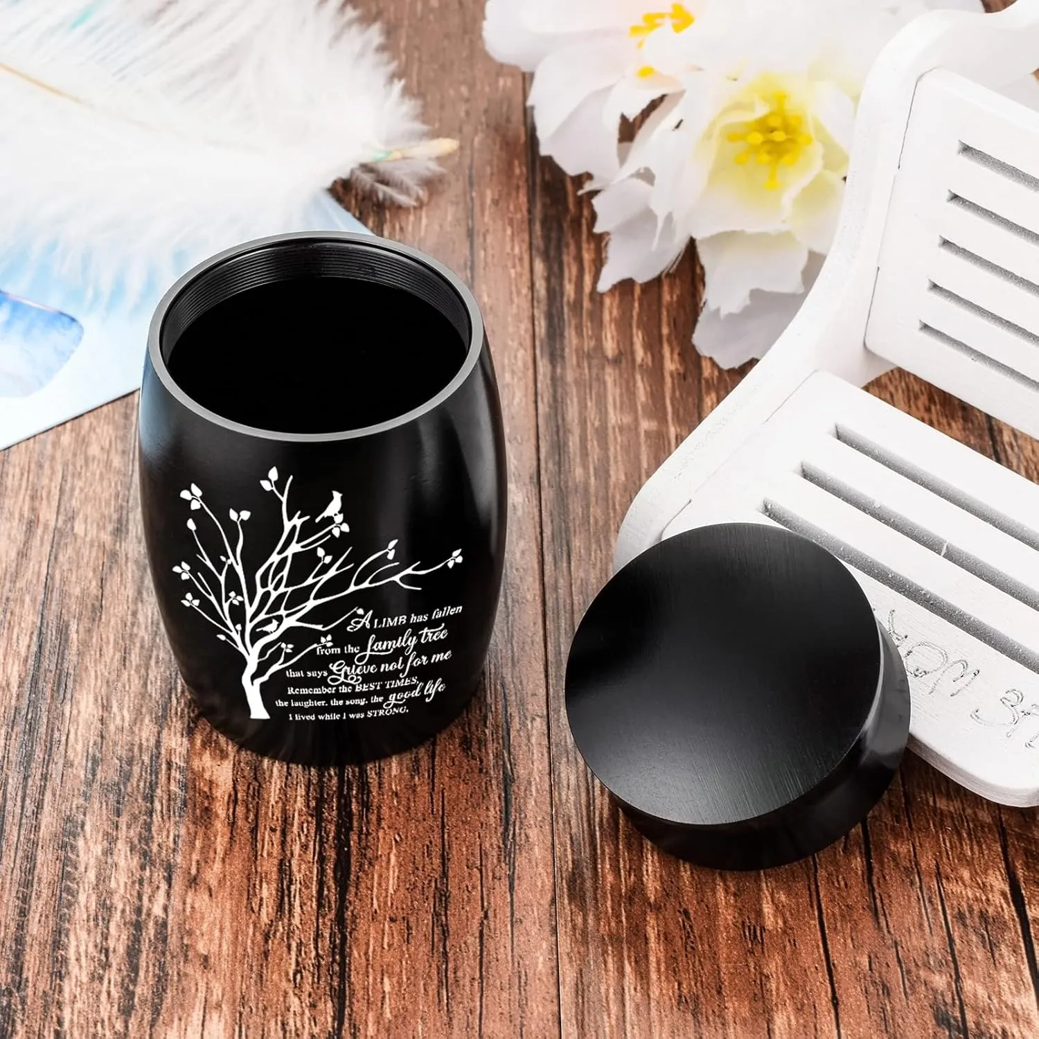 abooxiu Personalized 3 Inches Small Urn for Ashes Tree of Life Aluminum Mini Urn for Ashes Cremation Keepsake for Human Ashes Memorial Ashes Holder for Women Men Black