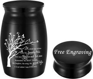 abooxiu Personalized 3 Inches Small Urn for Ashes Tree of Life Aluminum Mini Urn for Ashes Cremation Keepsake for Human Ashes Memorial Ashes Holder for Women Men Black