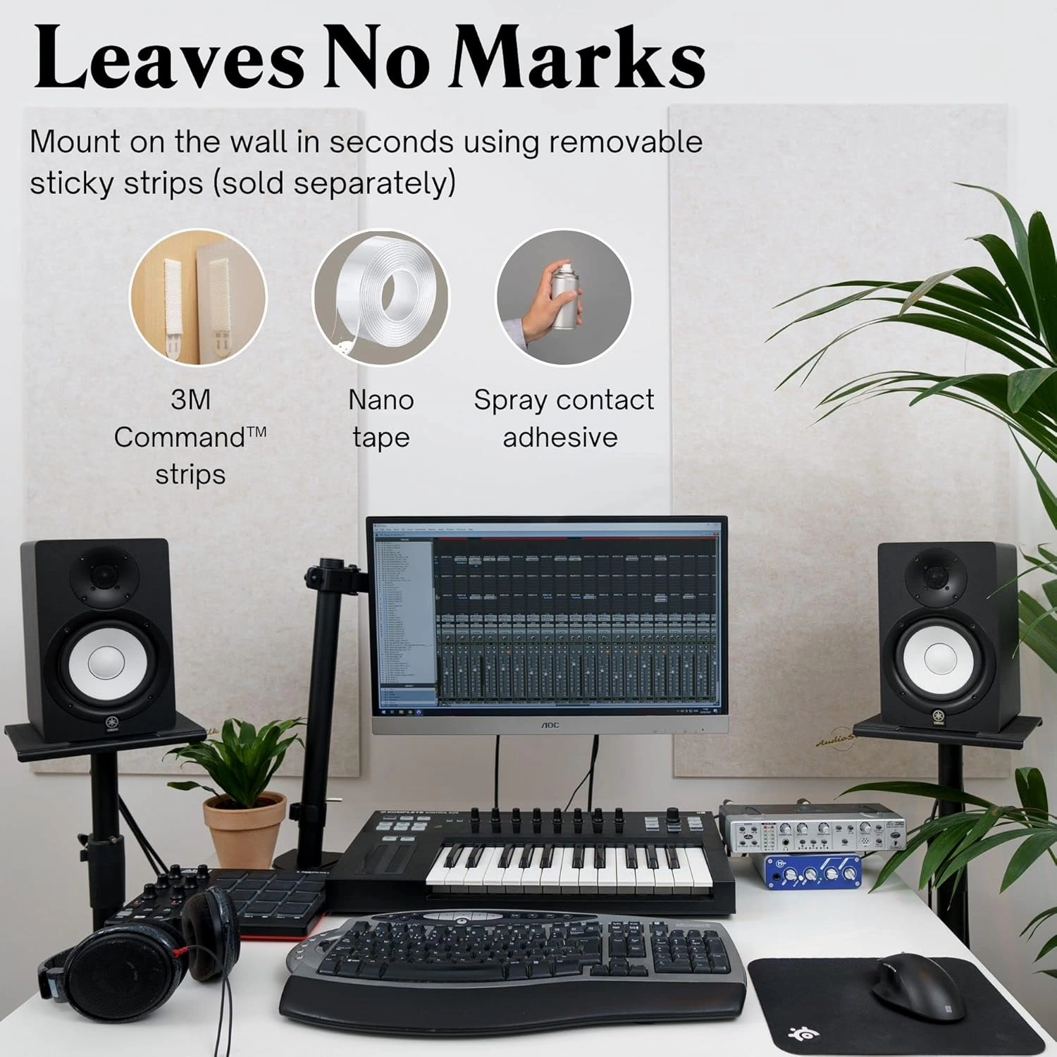 Acoustic Panels, 2 Pack, Large, 46" x 23", Black