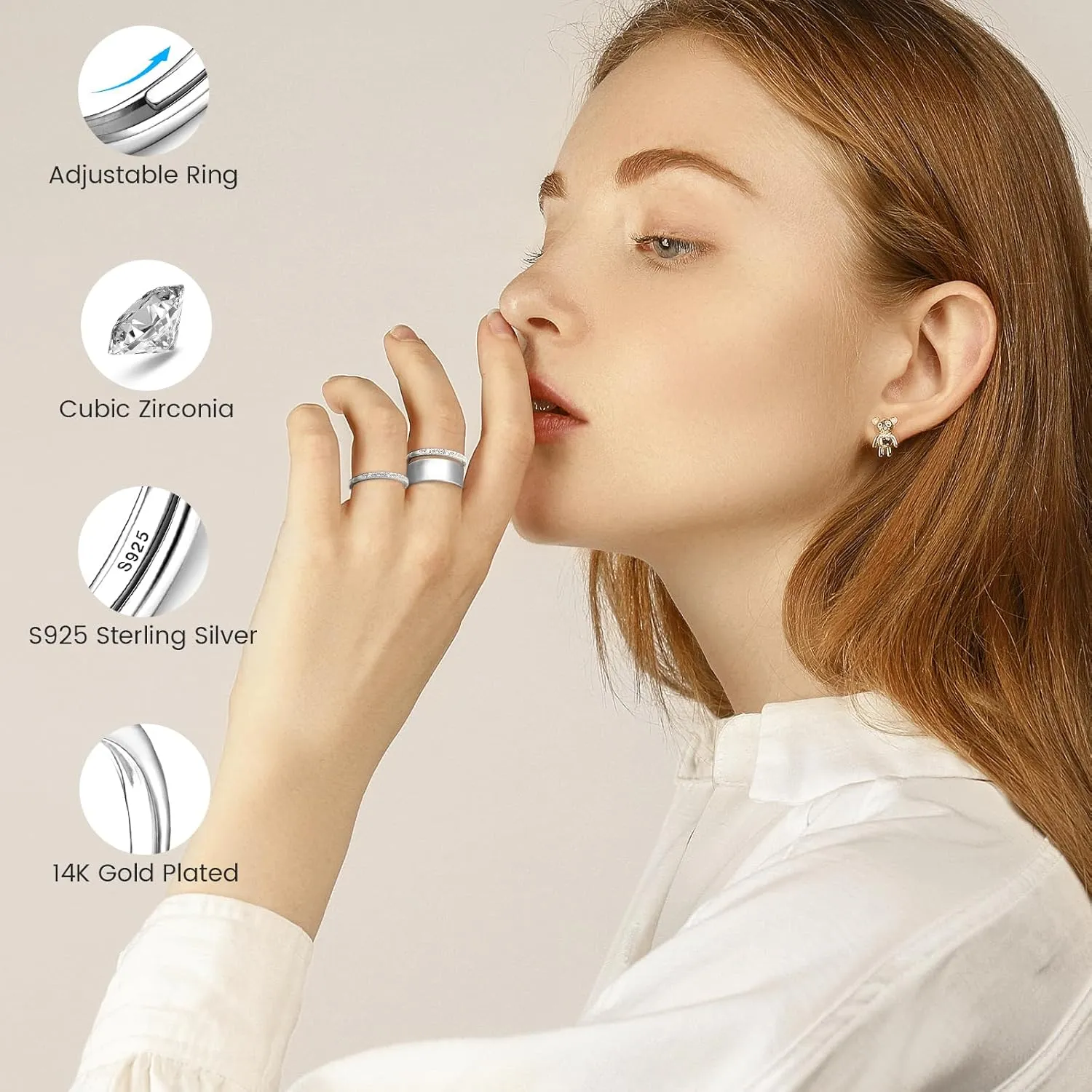 Adjustable 14K Gold Plated Stacking Rings for Oura Ring Gen 4/ Gen 3, 2 Pack Cubic Zirconia Simulated Diamond Oura Ring Stack for Women