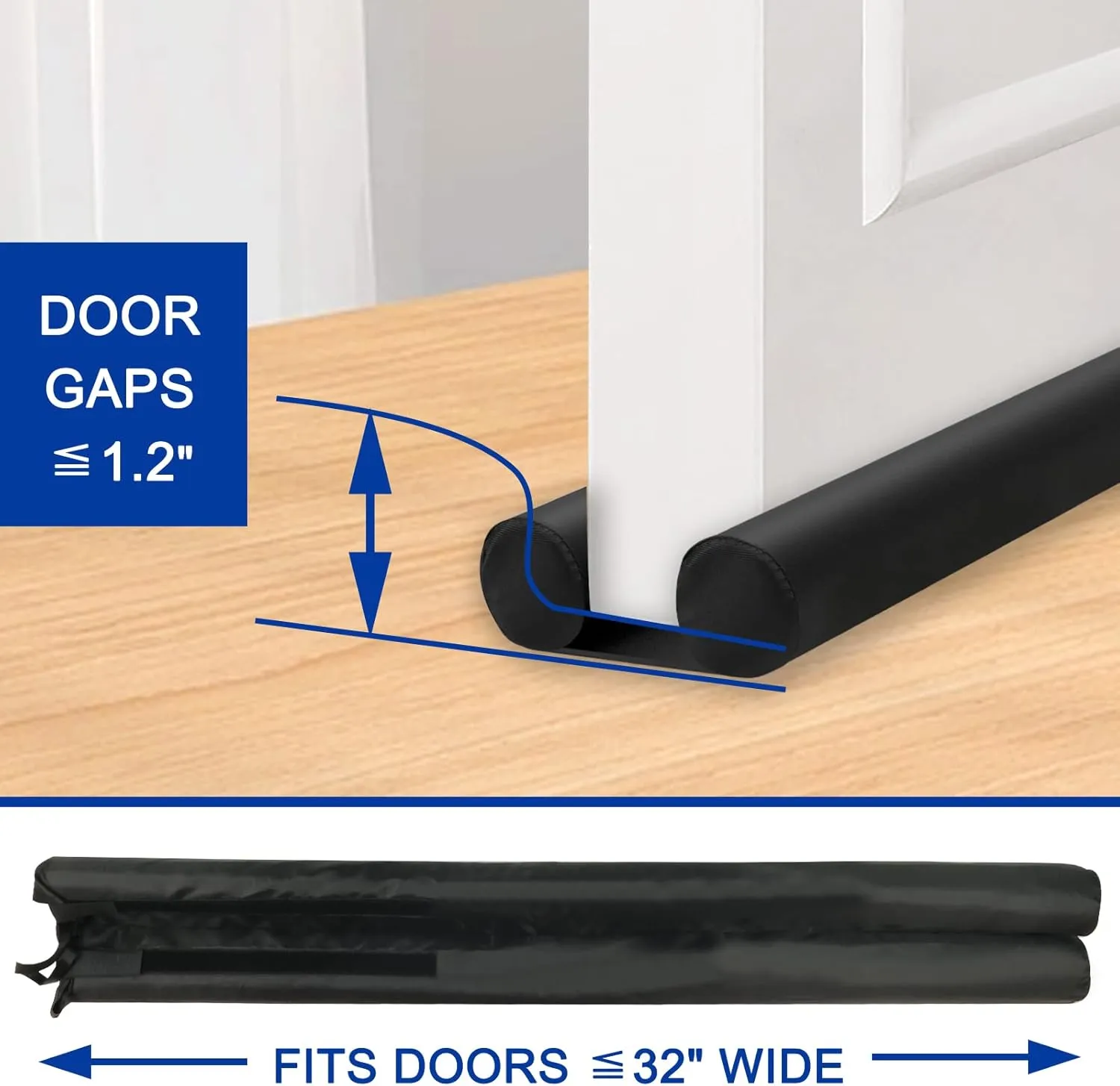 Adjustable Under Door Draft Stopper - Effectively Blocks Cold Air, Wind, Dust, and Reduces Noise - 32" Length