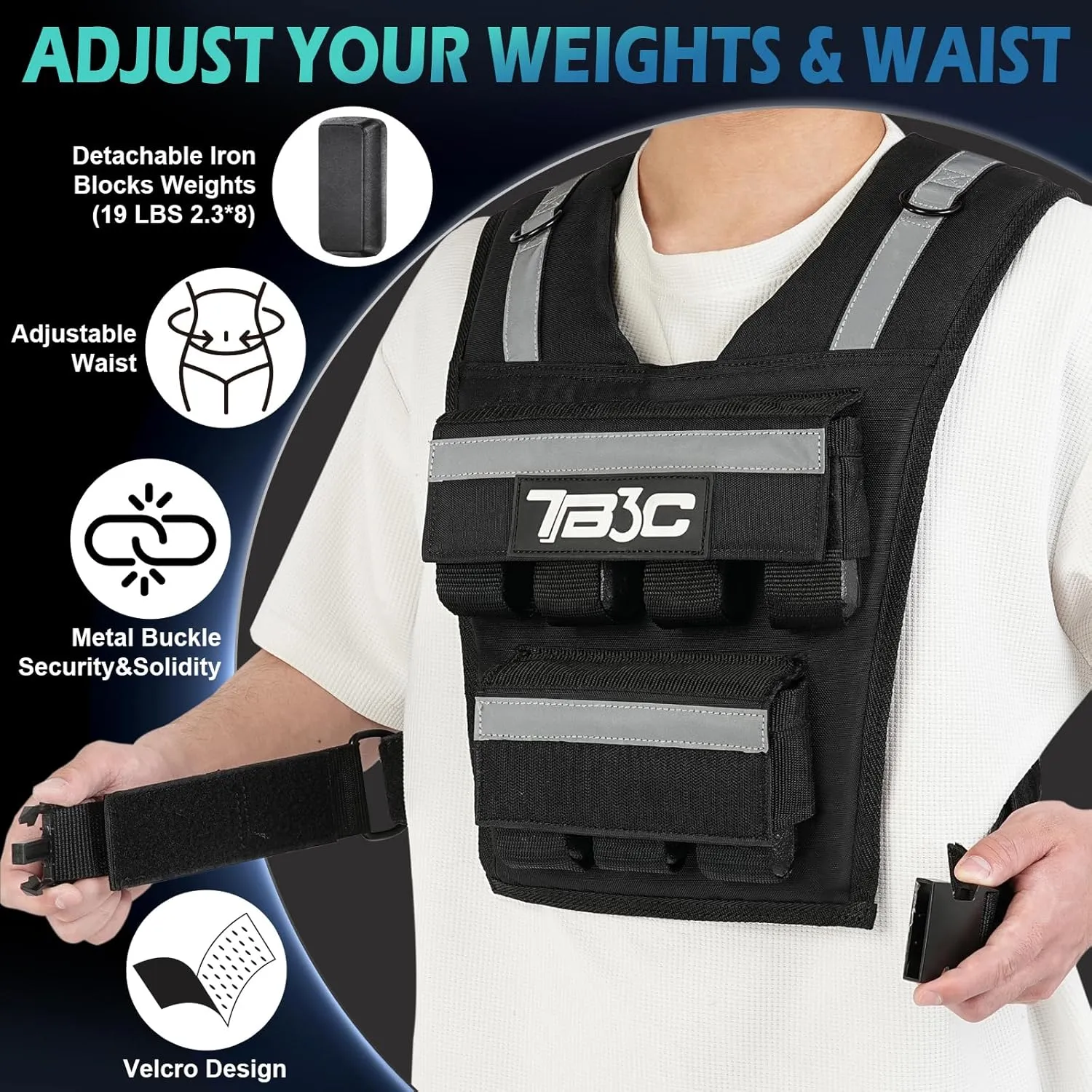 Adjustable Weighted Vest Men 19lbs/ 30lbs/ 40lbs Weights with Reflective Stripe, Weight Vest Woman Workout Vest for Strength Training,Running & Walking.