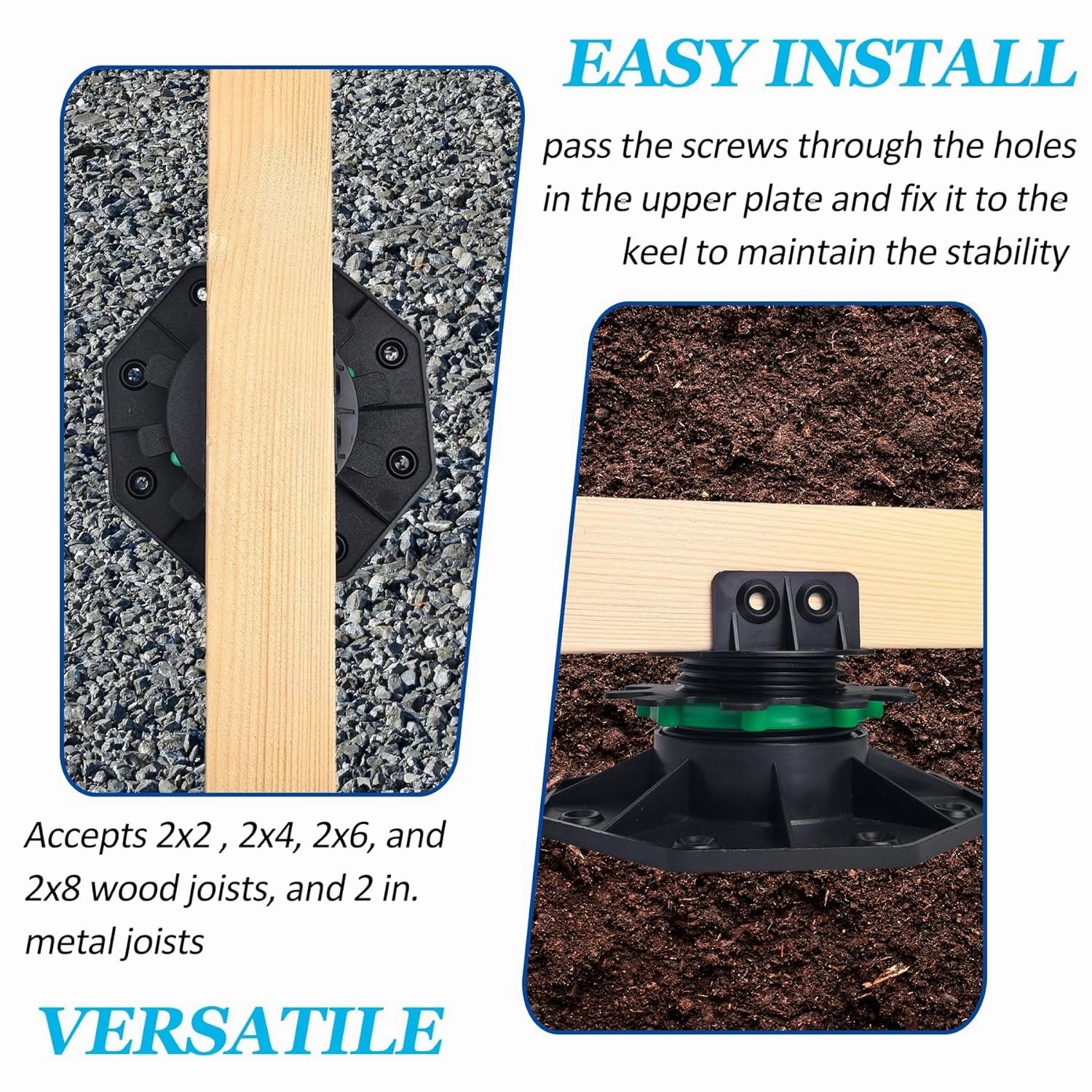 Adjustable Plastic Deck Pedestals, 24 PCS Heavy Duty Deck Blocks Foundation Base Support, Decking Foundation Blocks Level up 1-3/16" to 2-3/8", Deck Pedestal Flooring Platform Joists Beams Support