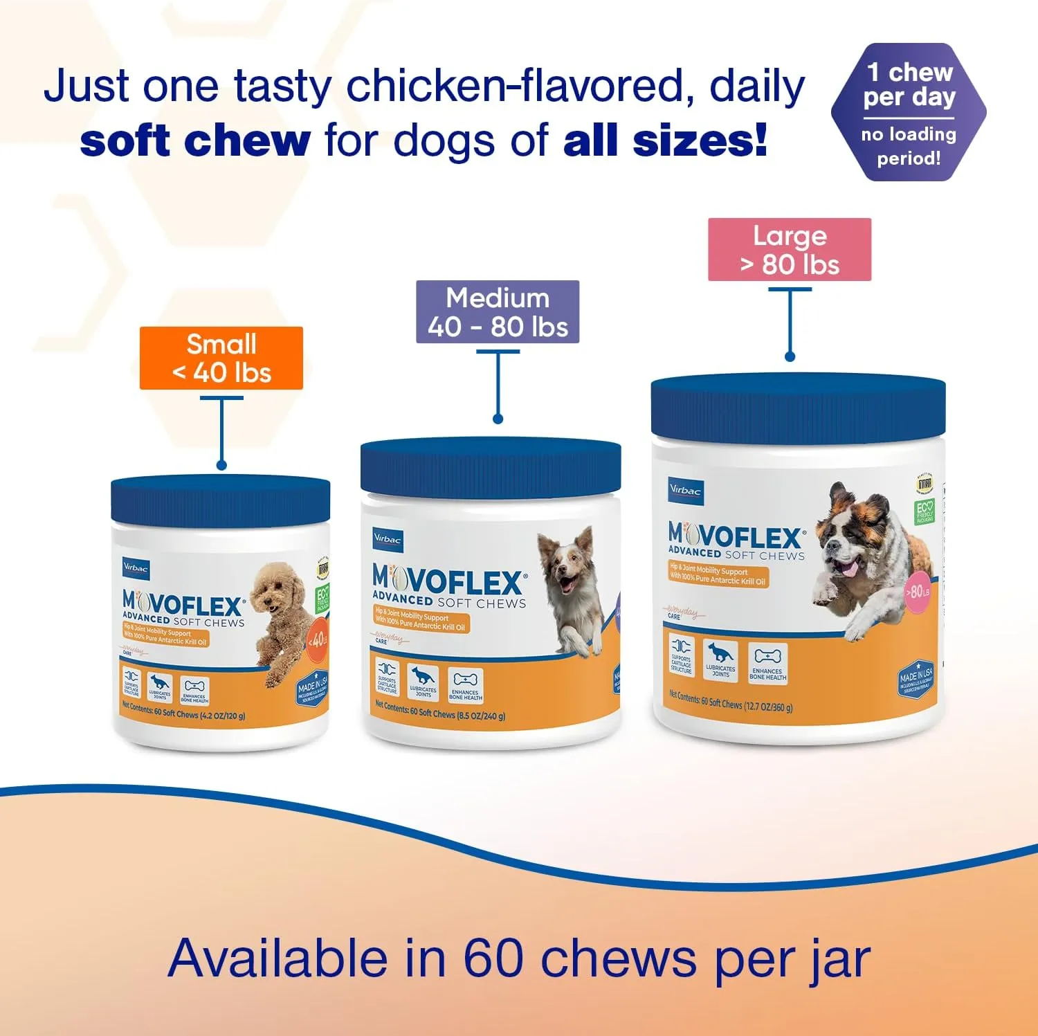 Advanced Soft Chews Hip and Joint Support Supplement for Small Dogs 60 Count by Virbac