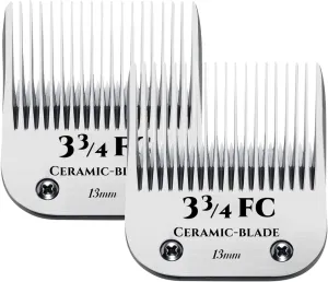 AIJALY 2PCS 3FC Blades Detachable Dog Grooming Ceramic Blades Compatible with Andis Dog Clippers，Replacement Blade Compatible with Wahl/Oster A5, KM Series Clippers,Size 3-3/4FC Cut Length 1/2"(13mm)