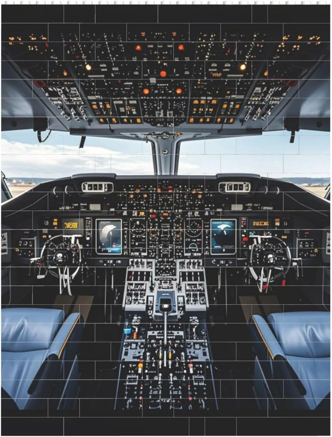 Airplane Cockpit Building Block Puzzle Personalized Building Bricks for Adults Square Shaped Block Puzzle Building Valentine's Day Gifts for Home Decor Brick Puzzle