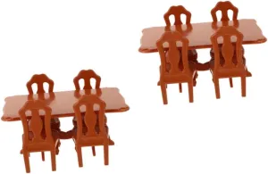 Alasum 2sets Miniature Dining Table and Chair Set Dollhouse Furniture Accessory for Playhouse Decoration Cute and Decor for Boys and Girls and Model Enthusiasts