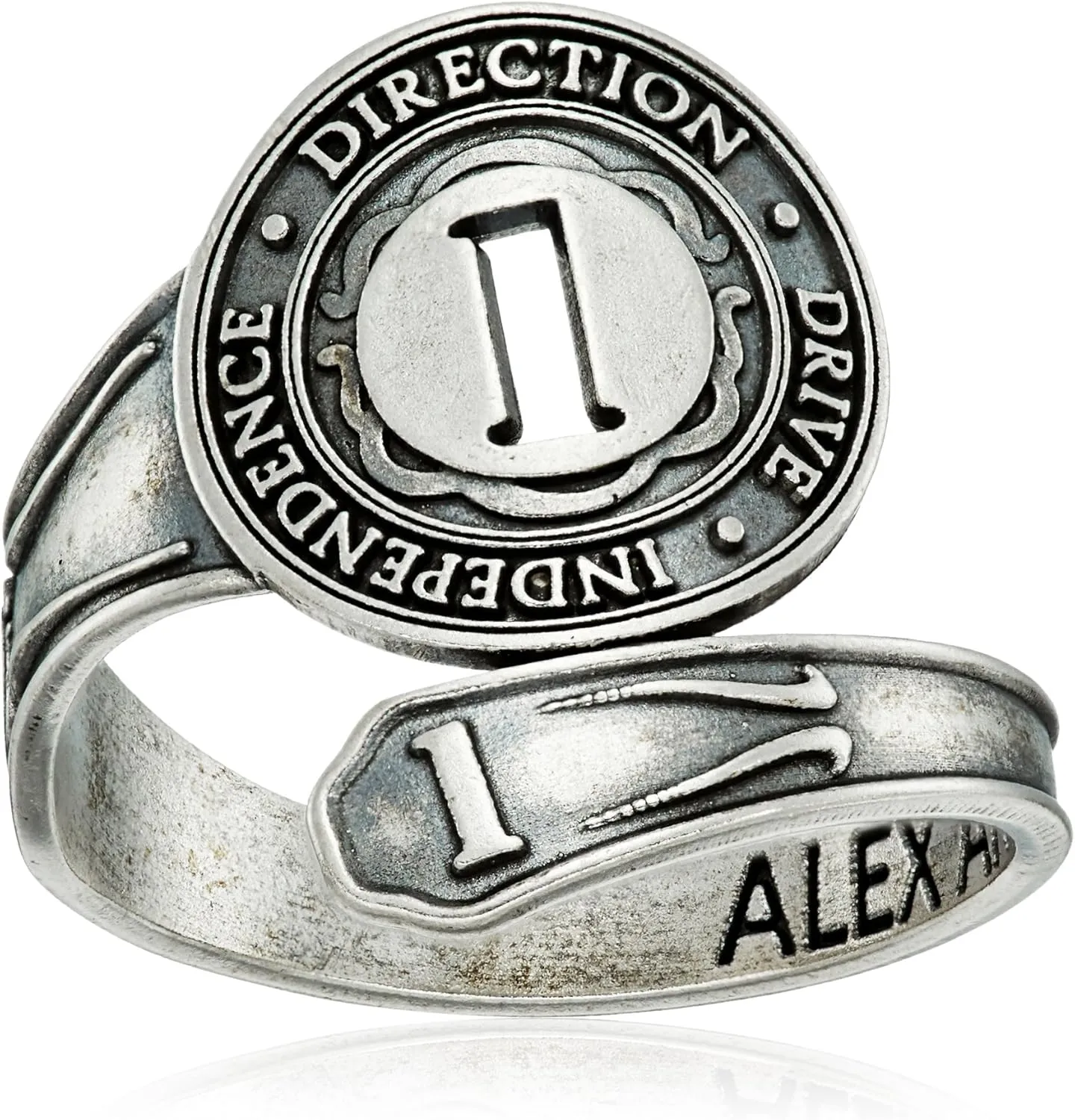 Alex and Ani "Numerology" Number, Sterling Silver Spoon Ring, Size 7-9