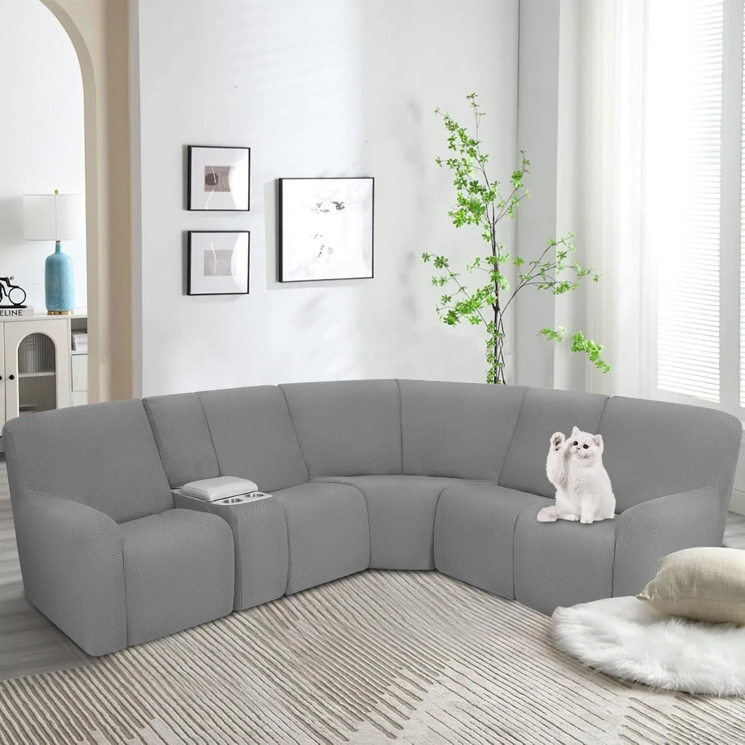 ALIECOM Waterproof Reclining Sectional Couch Covers for Reclining Sectional Stretch L Shaped Recliner Sofa Cover Washable Pet Dog Corner Sofa Slipcovers Protector (5 Seat and 1 Console, Middle Grey)