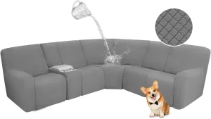 ALIECOM Waterproof Reclining Sectional Couch Covers for Reclining Sectional Stretch L Shaped Recliner Sofa Cover Washable Pet Dog Corner Sofa Slipcovers Protector (5 Seat and 1 Console, Middle Grey)