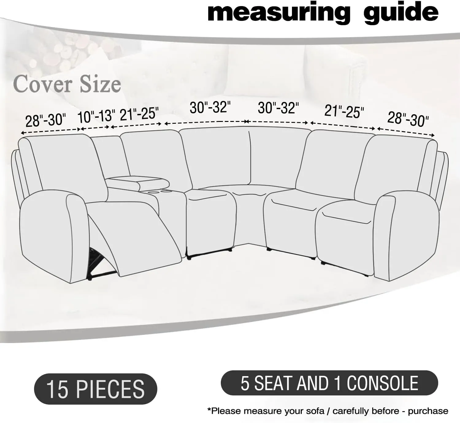 ALIECOM Waterproof Reclining Sectional Couch Covers for Reclining Sectional Stretch L Shaped Recliner Sofa Cover Washable Pet Dog Corner Sofa Slipcovers Protector (5 Seat and 1 Console, Middle Grey)