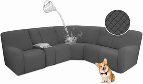 ALIECOM Waterproof Reclining Sectional Couch Covers for Reclining Sectional Stretch L Shaped Recliner Sofa Cover Washable Pet Dog Corner Sofa Slipcovers Protector (5 Seat and 1 Console, Dark Grey)