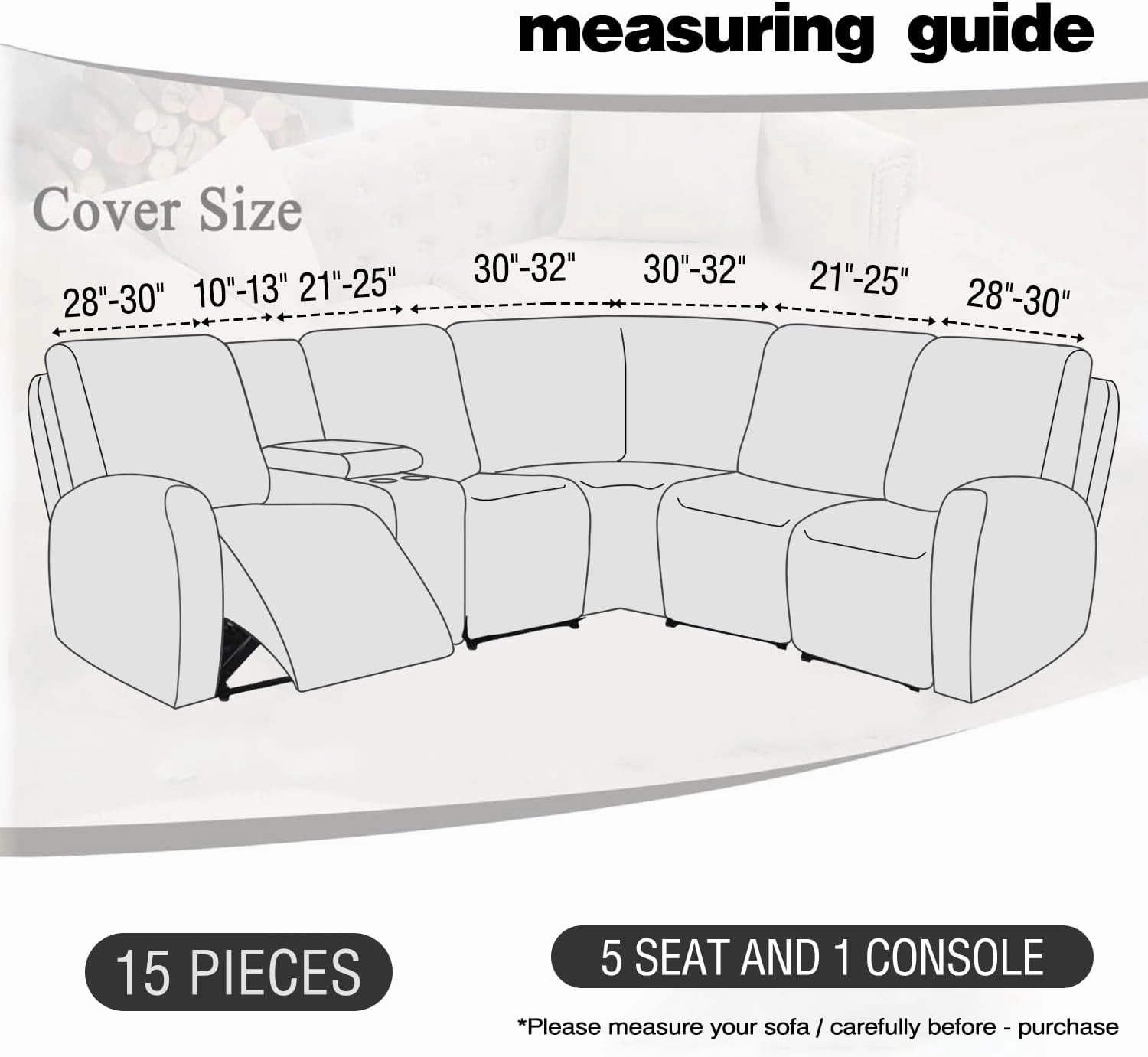 ALIECOM Waterproof Reclining Sectional Couch Covers for Reclining Sectional Stretch L Shaped Recliner Sofa Cover Washable Pet Dog Corner Sofa Slipcovers Protector (5 Seat and 1 Console, Dark Grey)